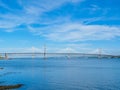 View of the Queensferry Crossing bridges over the Firth of Forth, Edinburgh, Scotland. Royalty Free Stock Photo