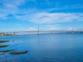 View of the Queensferry Crossing bridges over the Firth of Forth, Edinburgh, Scotland. Royalty Free Stock Photo