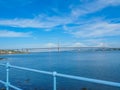 View of the Queensferry Crossing bridges over the Firth of Forth, Edinburgh, Scotland. Royalty Free Stock Photo