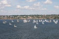 View with racing yachts