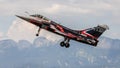 View of the Rafale solo display at take-off with the landing gear down