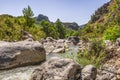 View of the Raganello River below il Ponte del diavolo pathway in Civita Royalty Free Stock Photo