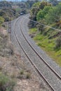 View of railroad rails with rails and catenary Royalty Free Stock Photo