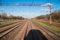 View of the railroad tracks from the last car Royalty Free Stock Photo
