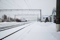 View on railroad tracks on winter