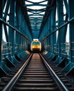 a railway bridge framed by its steel structure Royalty Free Stock Photo