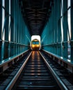 a railway bridge framed by its steel structure Royalty Free Stock Photo