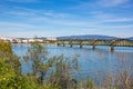View of the railway bridge over the river Arade and the city Portimao, Portugal, Europe Royalty Free Stock Photo
