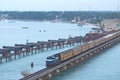 View of Railway crossing at the Pamban Bridge connect India`s mainland and Pamban Island, Rameswaram, Tamilnadu