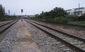 View of railway with green tree at the lright side of railway, traffic of railway , filtered image, selective focus