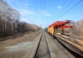 View on railway from moving train Royalty Free Stock Photo