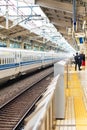 View of the railway station in Kyoto, Japan. Copy space for text. Vertical. Royalty Free Stock Photo