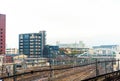 View of the railway station in Kyoto, Japan. Copy space for text. Royalty Free Stock Photo