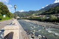 View of the Railway station Rosa Khutor on the bank of Mzymta river. Estosadok, Russia