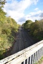 View of the railway track seen from an old bridge - photo taken in Leamington Spa, UK Royalty Free Stock Photo