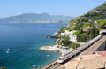 View of the railway viaduct. Zoagli. Tigullio. Liguria. Italy
