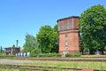 View of a railway water tower of Labiau and station post. Polessk, Kaliningrad region Royalty Free Stock Photo