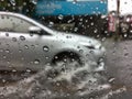 Car going through flood waters Royalty Free Stock Photo