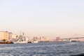 View Rainbow bridge and boat at sumida river viewpoint in tok