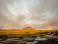 The view of rainbow in Iceland near Akureyri