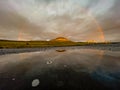 The view of rainbow in Iceland near Akureyri