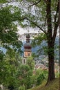 View on the Rainkirche church bell tower Chiesa Santa Caterina Bruneck/Brunico, South Tirol, Italy