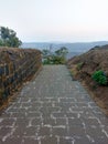 View on rajgad fort during sunset steps going to valley
