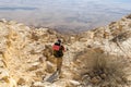 Trekking in Negev dramatic stone desert, Israel