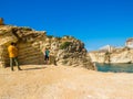 Father and son on the Raouche, Pigeons` Rock in Beirut, Lebanon Royalty Free Stock Photo