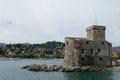 View of the Rapallo castle from the bay on the Tigullio gulf . Liguria, Italy