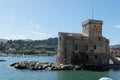View of the Rapallo castle from the bay on the Tigullio gulf . Liguria, Italy Royalty Free Stock Photo