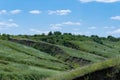 View ravine covered with greenery. Landscape valley with geological faults.