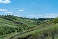 View ravine covered with greenery. Landscape valley with geological faults.