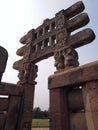 View of the rear architraves and pillars at the Western Gateway of the Great Stupa, Sanchi Buddhist complex, Madhya Pradesh, India