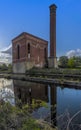 A view of the rear of the ruins of the Victorian pumping station at Worksop, UK Royalty Free Stock Photo