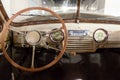 View from rear seat on the steering wheel and the interior of the old Russian retro vintage car of the executive class released in Royalty Free Stock Photo