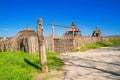 View of the reconstruction of the fortified settlement of the Zaporizhian Cossacks or Zaporizhian Sich on the island of Khortytsia