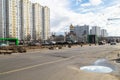 View of the reconstruction of Michurinsky Prospekt near the metro station `Ramenki`, Moscow.