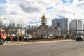 View of the reconstruction of Michurinsky Prospekt near the metro station `Ramenki`, Moscow.