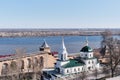 Church of recreated Simeon Stylite on territory of Nizhny Novgorod Kremlin, Volga River.