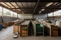 view of a recycling center, with bins and containers for different types of materials