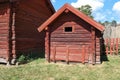 View of a red barns on a field Royalty Free Stock Photo