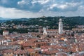Top view of red brick city skyline from torre dei lamberti tower in Verona, Italy Royalty Free Stock Photo