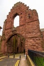 View of the red brick ruins of Arbroath Abbey, Scotland, UK
