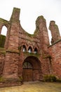 View of the red brick ruins of Arbroath Abbey, Scotland, UK