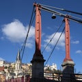 View of red footbridge on Saone river in Lyon Royalty Free Stock Photo