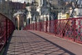 View of red footbridge on Saone river in the morning, Lyon Royalty Free Stock Photo