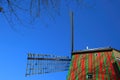 View on red green colorfull striped wind mill Narrenmuhle