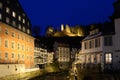 View at the red house and Haller in Monschau Royalty Free Stock Photo