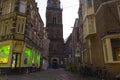 View of red light district at dawn in Amsterdam, Netherlands Royalty Free Stock Photo